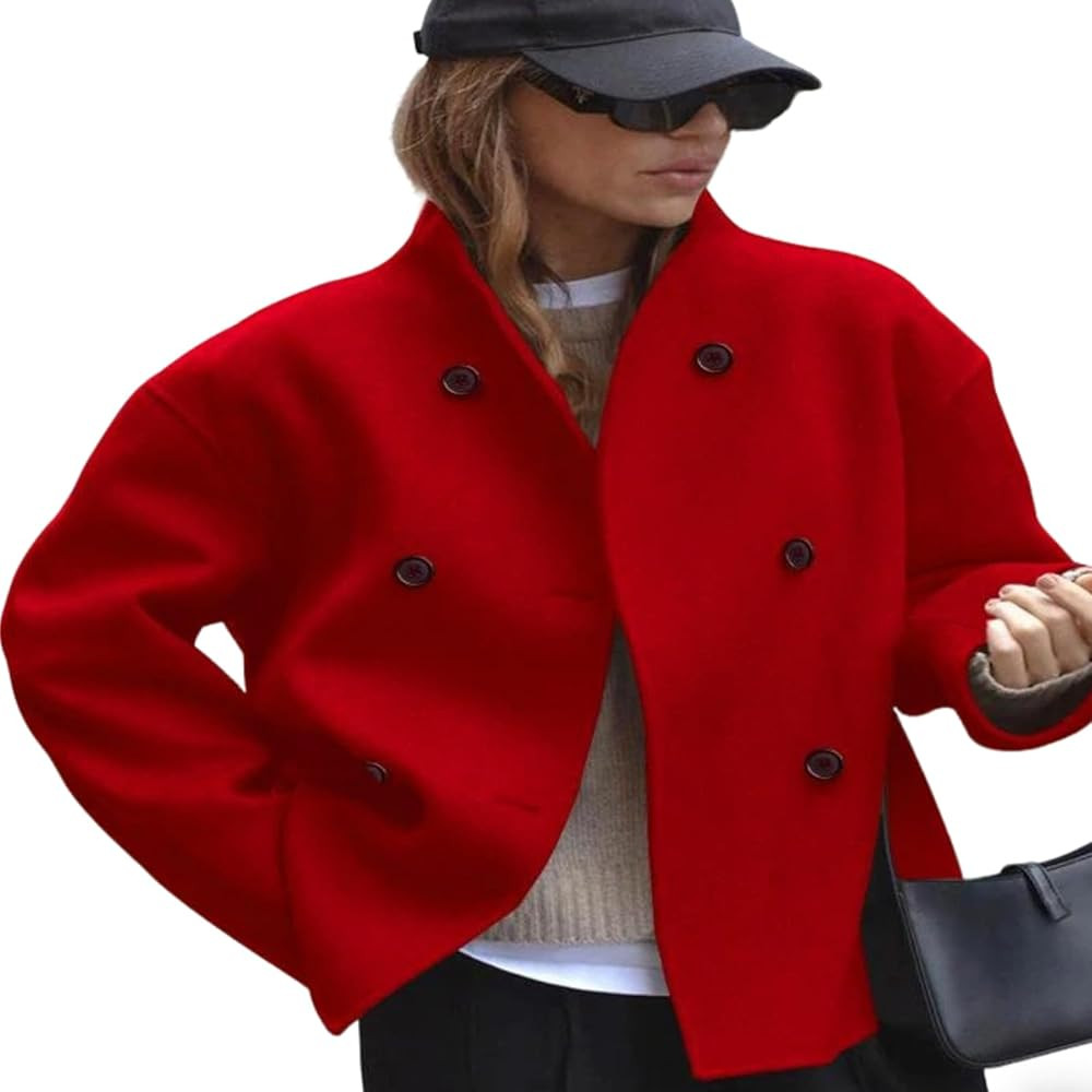 Women Cropped Pea Coat Double Breasted Wool Trendy Casual Jacket Peacoat Fall Winter Fashion Warm... | Amazon (US)