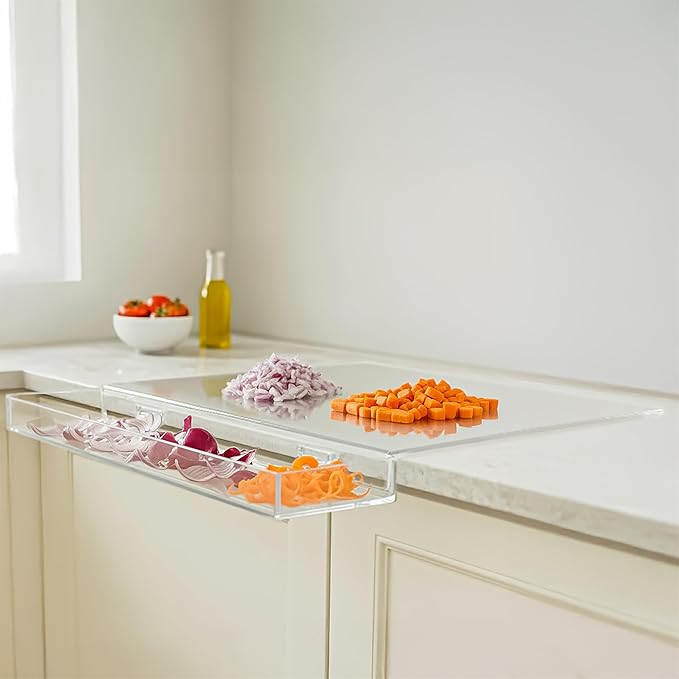 Slice & Toss Acrylic Cutting Board with Counter Lip & Removable Scrap Bin, Clear Kitchen Chopping... | Amazon (US)