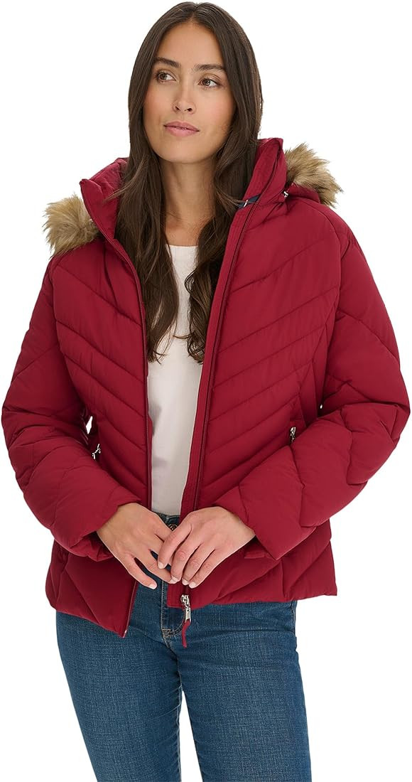 Tommy Hilfiger Women's Faux Fur Trimmed Short Puffer | Amazon (US)