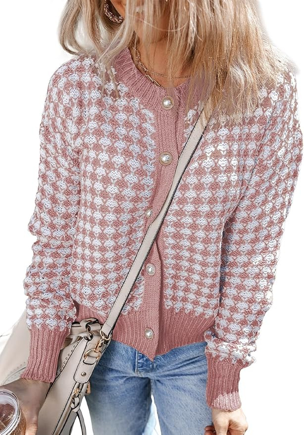 Dokotoo Cardigan Sweaters for Women V Neck Button Down Long Sleeve Plaid Knit Cardigans Sweater T... | Amazon (US)