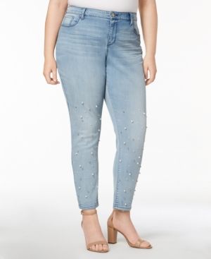 Style & Co Plus Size Pretty Pearl Embellished Skinny Jeans, Created for Macy's | Macys (US)