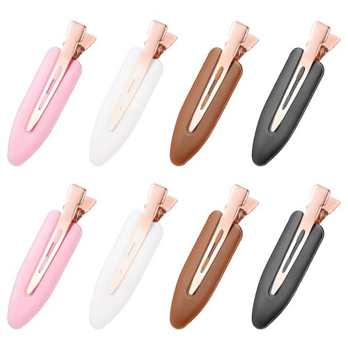 D 8 Pcs No Bend No Crease Hair Clips - Flat Makeup Clip for Women and Girls - Creaseless Hair Clips for Hairstyling Bangs Salon Rose Gold Handle - Black white Pink Brown | Amazon (US)