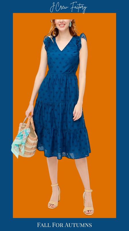 Warm Navy at JCrew Factory for Autumns, house of Colour autumn. Ruffle fit and flare lace midi, seaport blue, classic ingenue, wedding guest dress, Easter dress

#LTKunder100 #LTKsalealert #LTKwedding