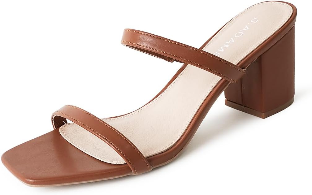 J. Adams Stormi Heeled Sandals Women Dressy Summer Flat Mules- Square Toe Double Band Low Block H... | Amazon (US)