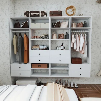 White Modular Closet System 70.2'H x 93.6'W x 17.16'D with 12 shelves,2 rods and 8 drawers | Wayfair North America