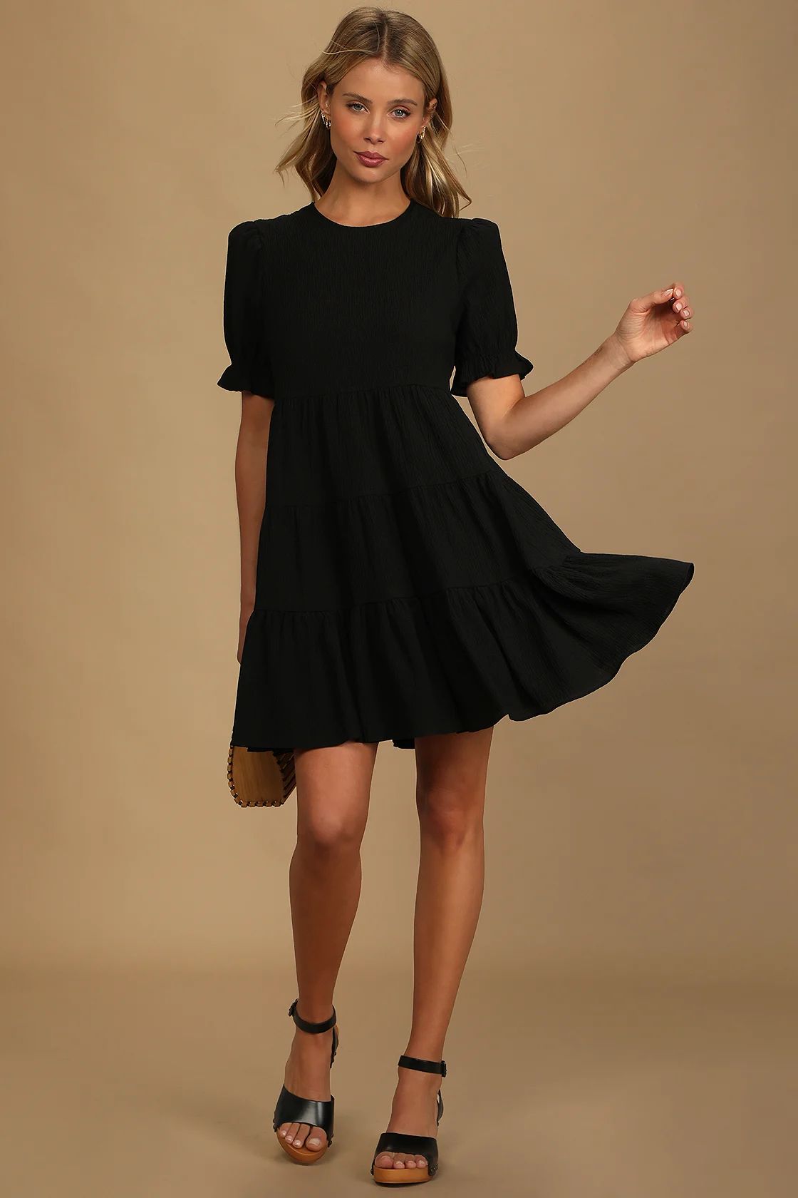 Favorite Day Black Puff Sleeve Tiered Mini Dress | Lulus (US)