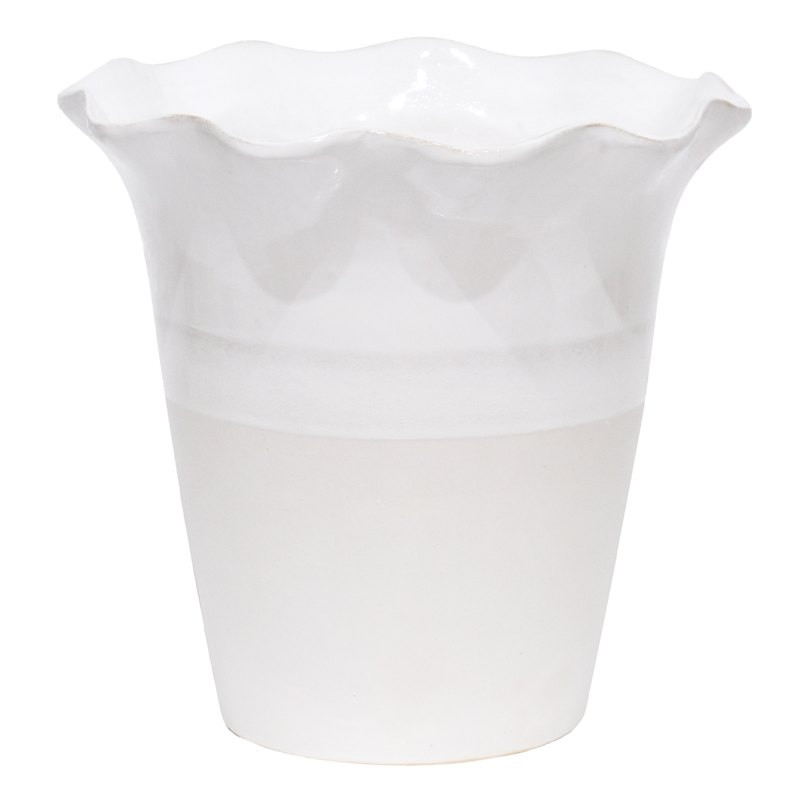 White & Cream Ceramic Scalloped Edge Vase , 12.2" | At Home