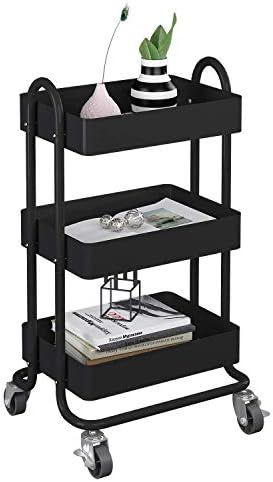 MIOCASA 3-Tier Metal Utility Rolling Cart, Heavy Duty Multifunction Cart with Lockable Casters, E... | Amazon (US)