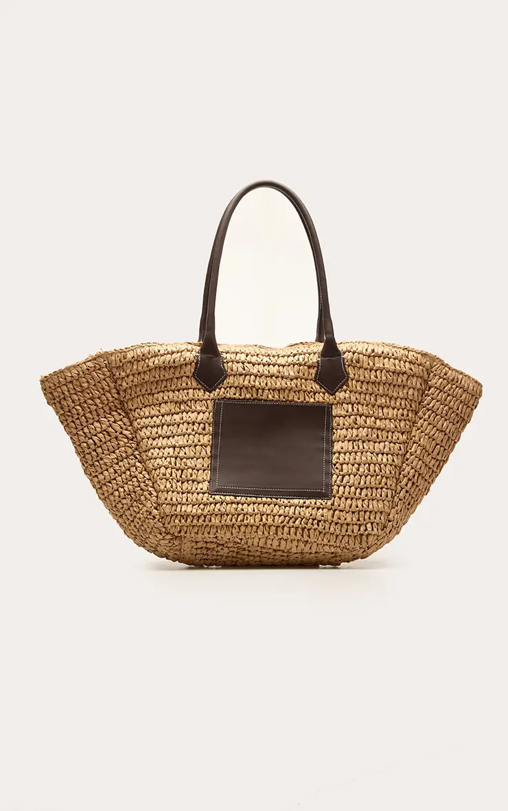Natural Raffia Pocket Detail Beach Bag | PrettyLittleThing UK