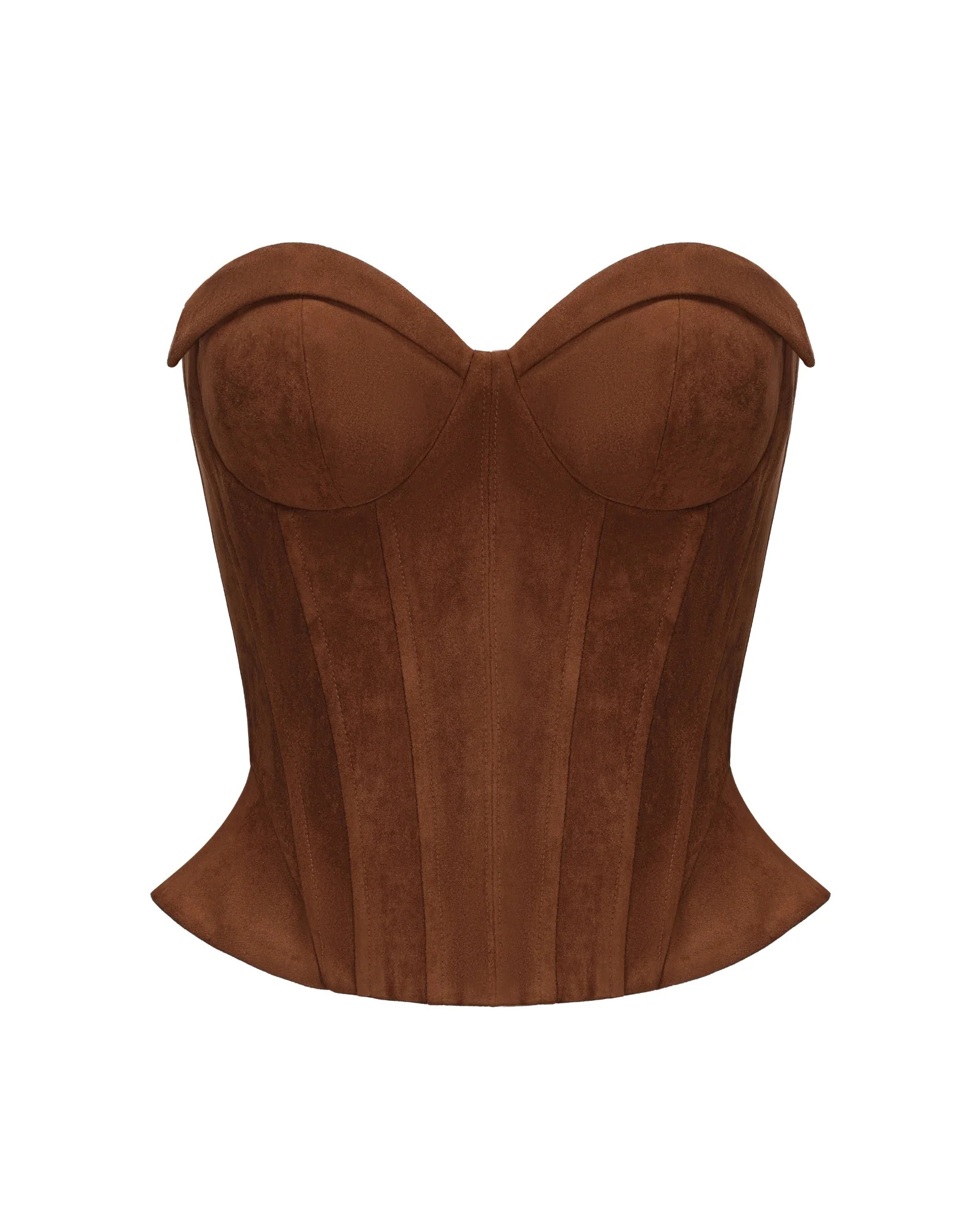 Sienna Suede Top (Brown) | Brown Strapless Suede Corset Crop | Nana Jacqueline