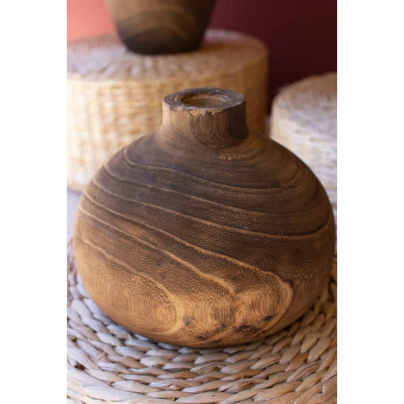 Fieldman SET OF THREE WOODEN VASES - BROWN FINISH | Wayfair North America