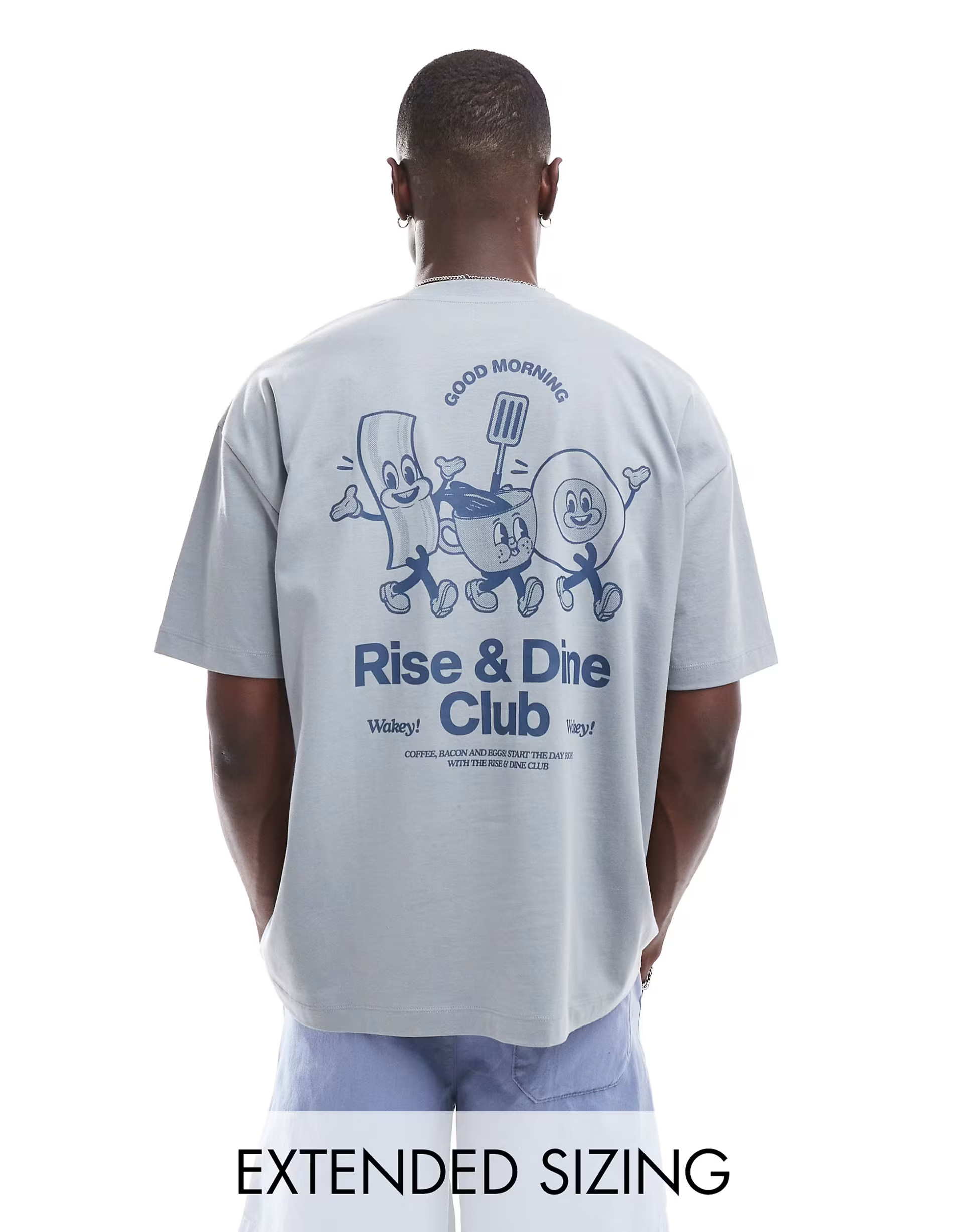 ASOS DESIGN oversized t-shirt in blue with cartoon back print | ASOS (Global)