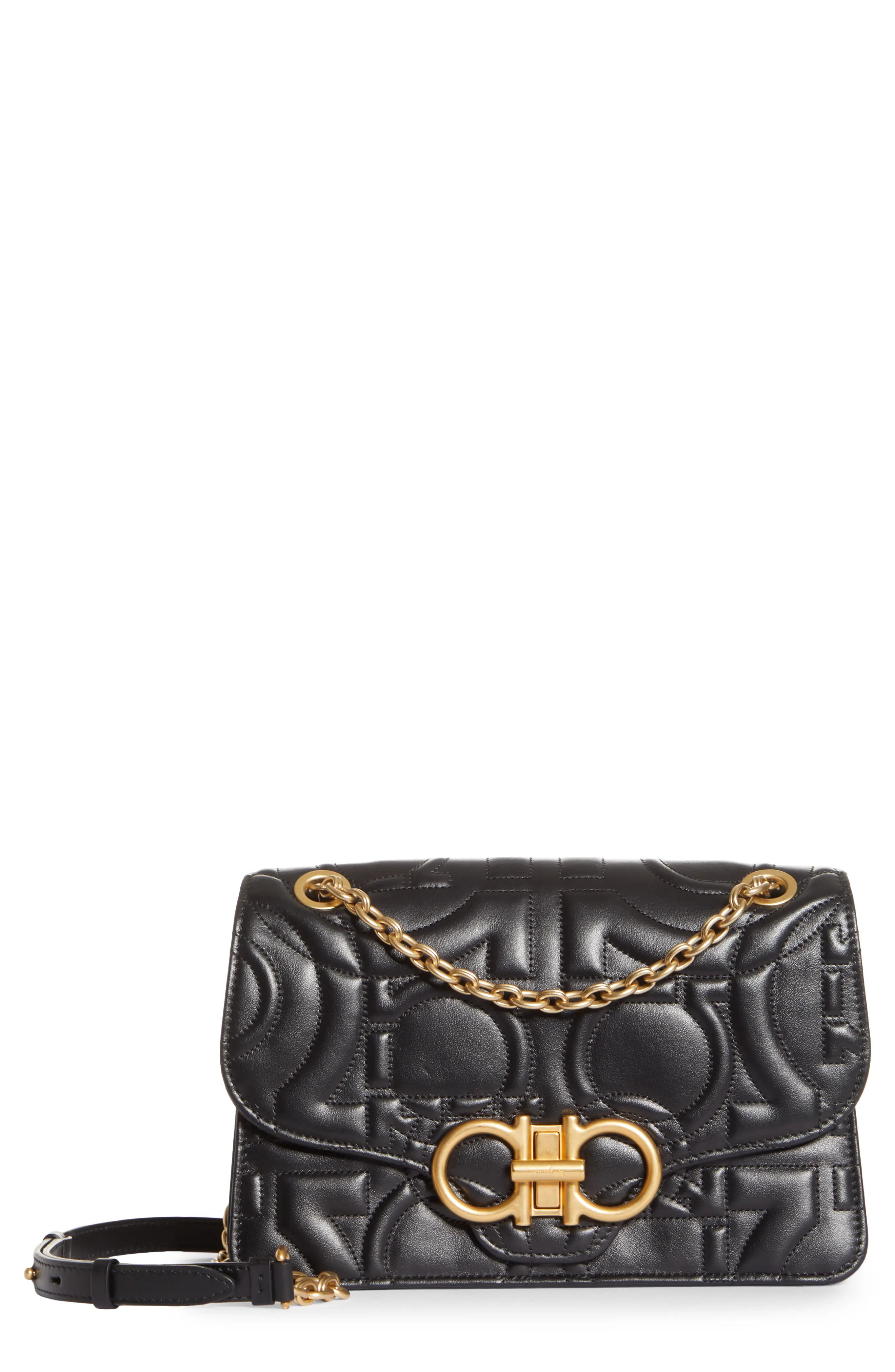 Salvatore Ferragamo Quilted Gancio Calfskin Shoulder Bag in Black at Nordstrom | Nordstrom
