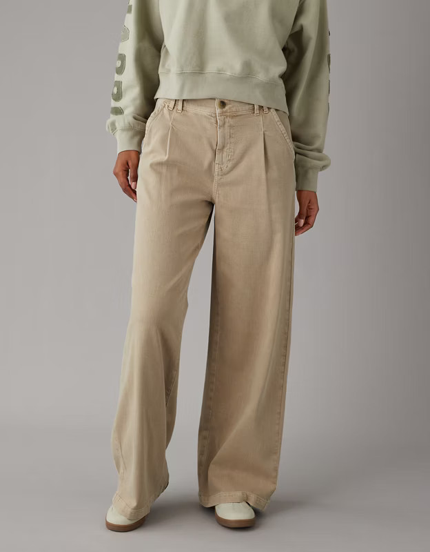 AE Dreamy Drape Stretch High-Waisted Khaki Trouser | American Eagle Outfitters (US & CA)