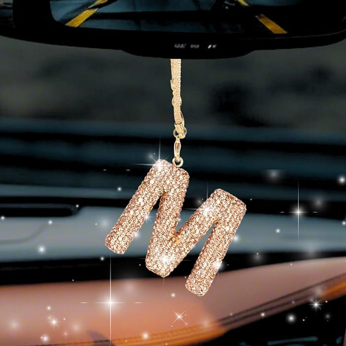 Bling Car Accessories for Women Letter Charm, Rainbow Crystal Rearview Mirror Pendant, Cute Diamo... | Amazon (US)
