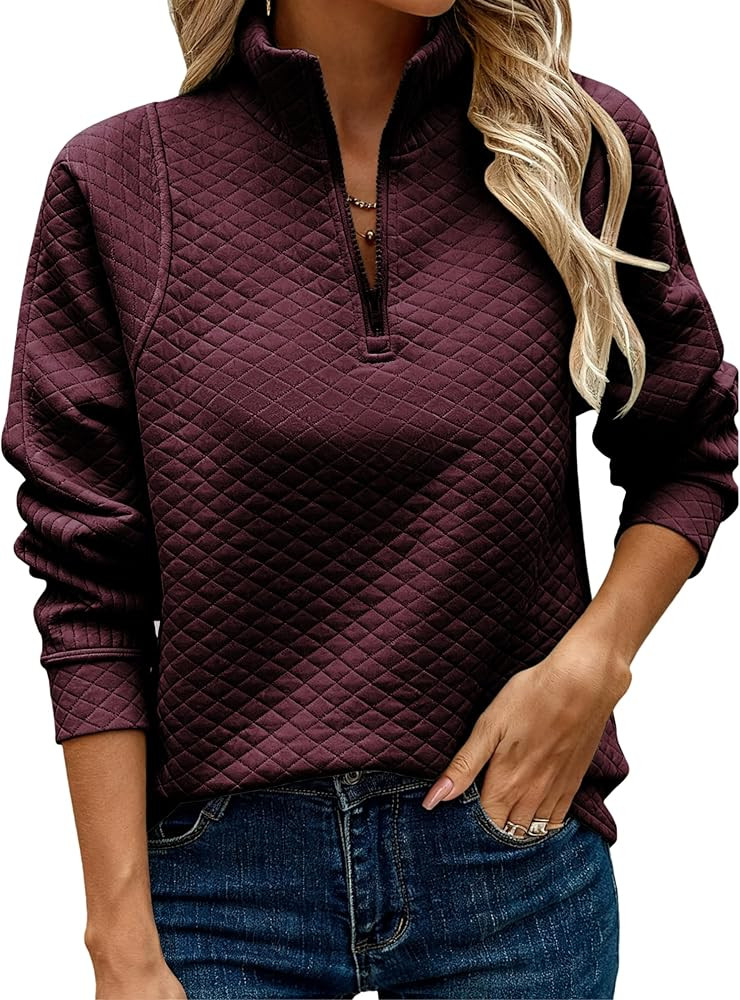 ECOWISH Quarter Zip Women Tunics Tops Oversized Textured V Neck Pullovers | Amazon (US)