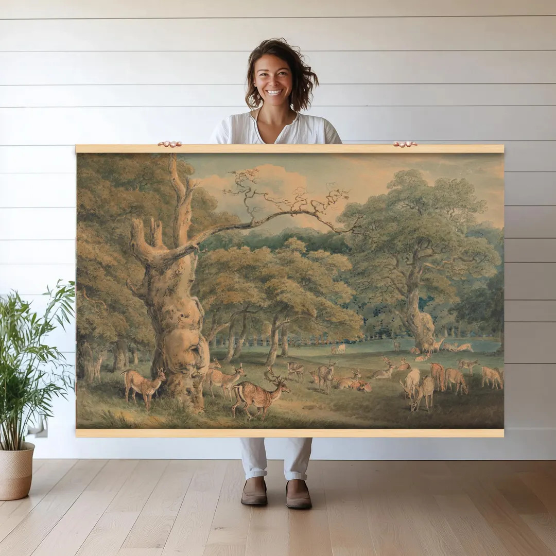 Vintage Woodland Deer Landscape | Extra Large Canvas Print Tapestry | Peaceful Forest Scene Wall ... | Etsy (US)