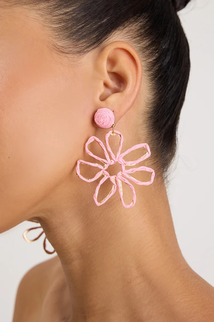 Paulina Pink Raffia Flower Earrings | Lulus