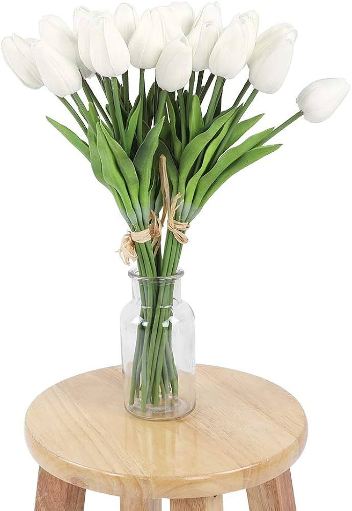 Buquê de flores de tulipa artificial 30 pçs Flor de tulipa branca PU Tulipa de toque real Arran... | Amazon (BR)