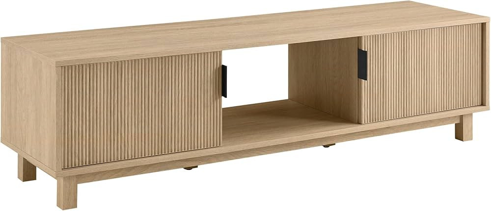 Walker Edison Walton Modern Fluted-Door Low Stand for TVs up to 65 Inches, 58 Inch, Coastal Oak | Amazon (US)
