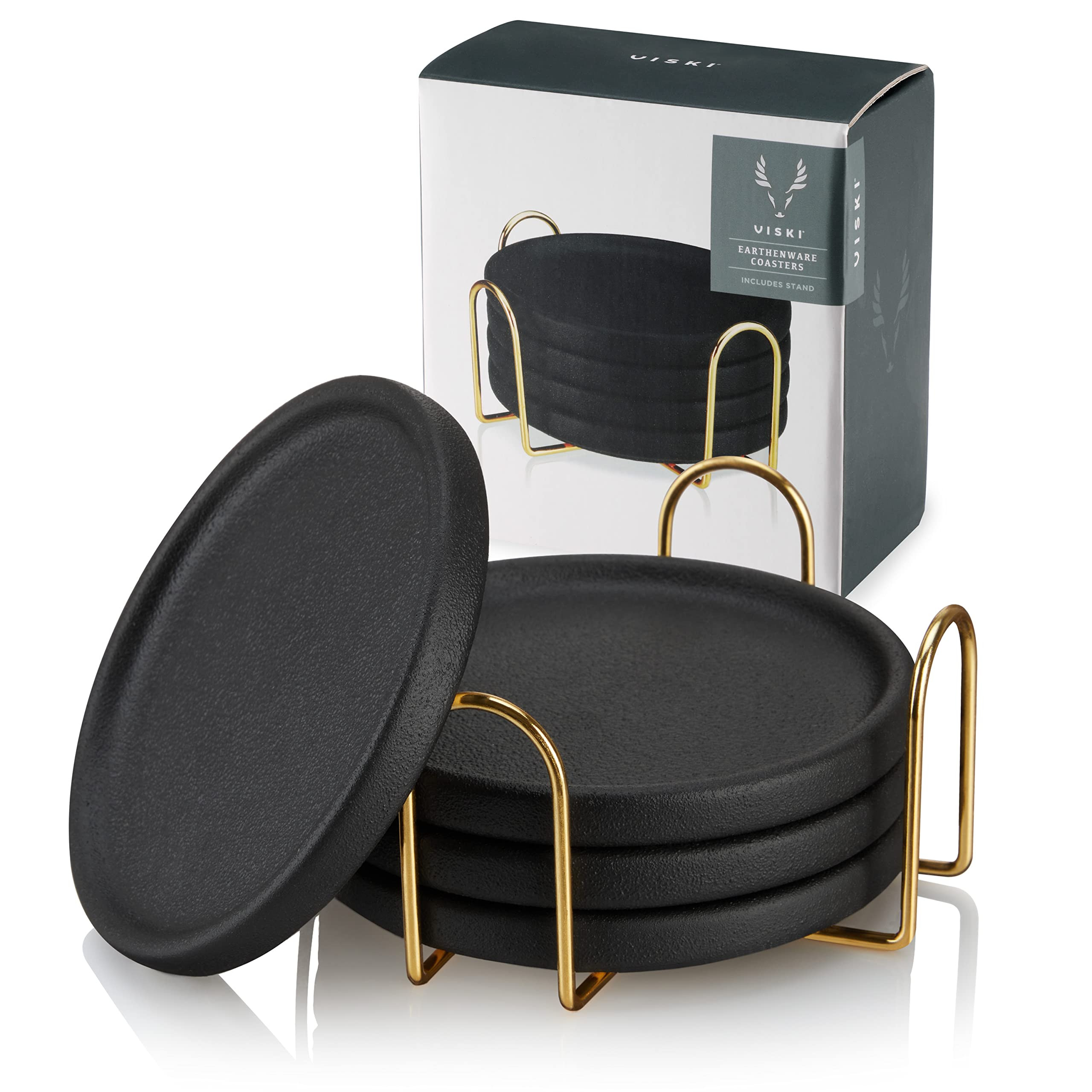 Viski Earthenware Coasters Set of 4 - Ceramic Drink Coasters - Outdoor Coasters for Drinks - Uniq... | Amazon (US)