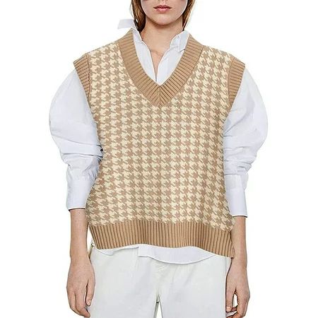 Womens Argyle Plaid Sweater Vest V Neck Preppy Style Fashion Sweaters Vest for women Sleeveless Knit | Walmart (US)