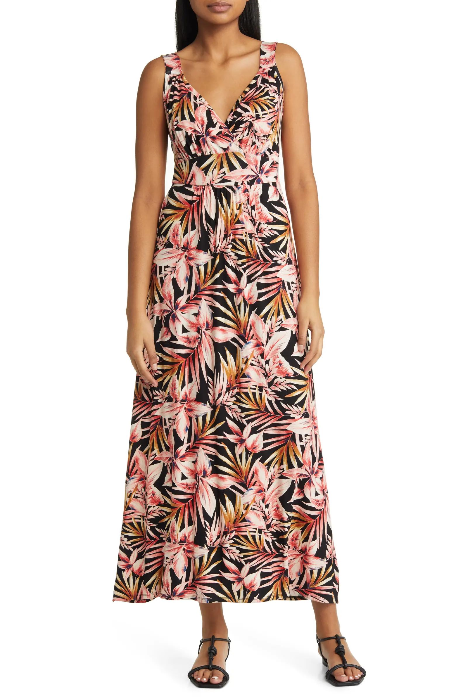 Palm Print Surplice V-Neck Knit Maxi Dress | Nordstrom