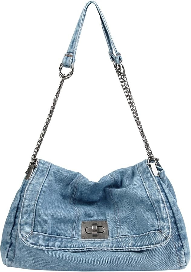 Denim Tote Bag for Women Fashion Adjustable Chain Shoulder Handbag Crossbody Bag Retro Zipper Hob... | Amazon (US)