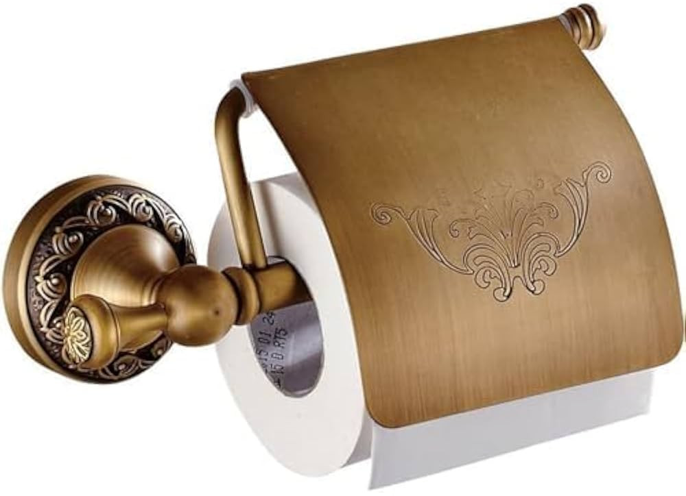 Antique Toilet Paper Holder with Cover,Brass Toilet Paper Holder Wall Mounted,Carving Design Toil... | Amazon (US)
