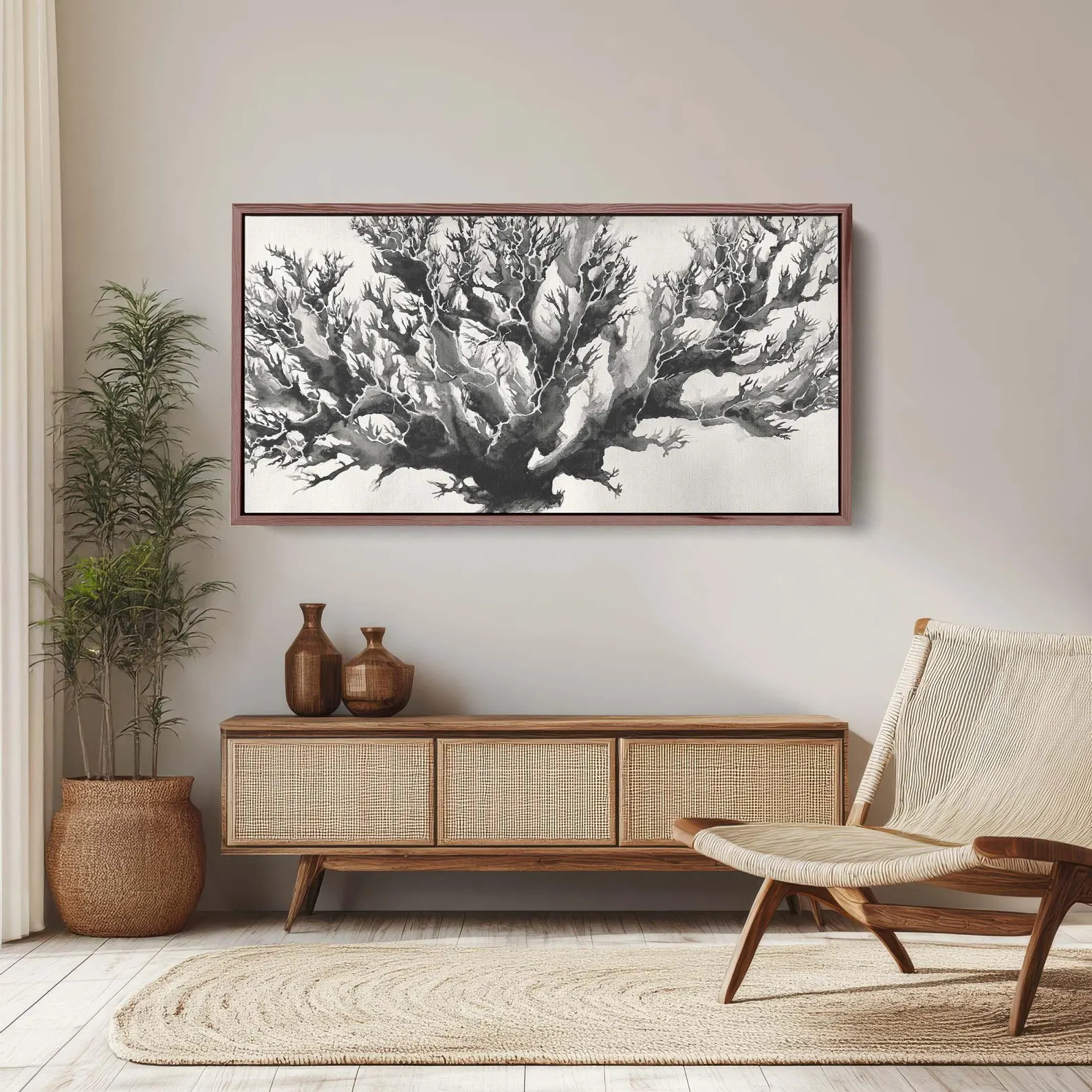 Black and White Ink Wash Branching Tree Silhouette Canvas Print - Etsy | Etsy (Global)