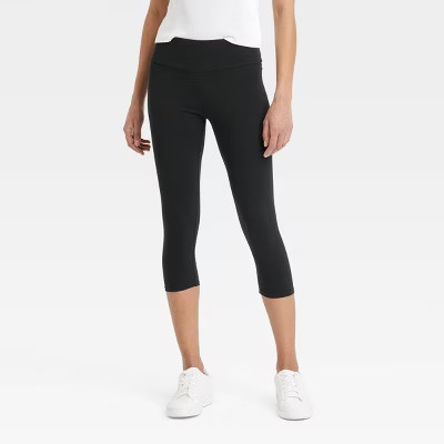 Women's High Rise Cotton Capri Leggings - A New Day\u2122 Black S: Midweight, Slim Leg, Stretch, ... | Target