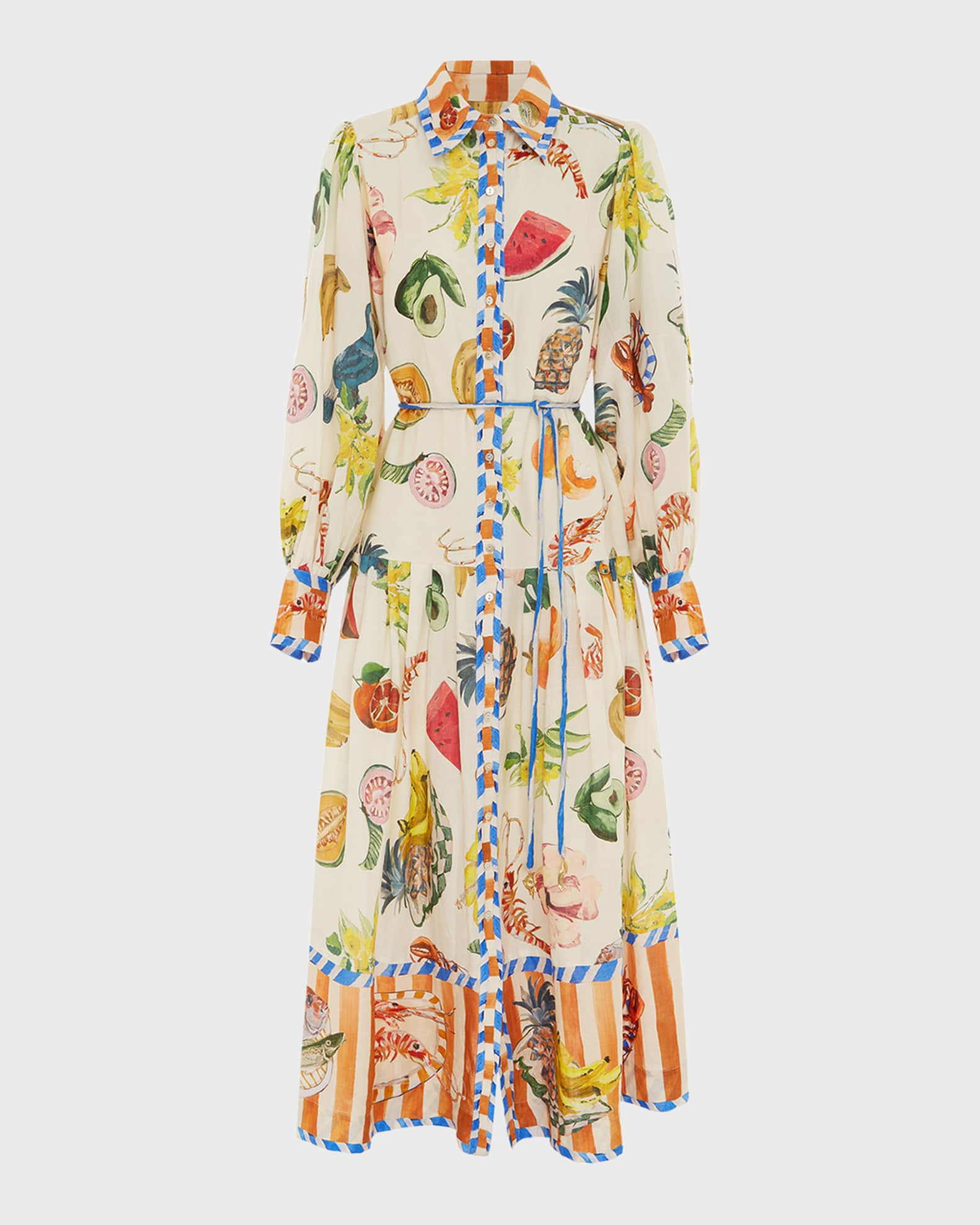 Theo Tie-Belt Balloon-Sleeve Maxi Shirtdress | Neiman Marcus