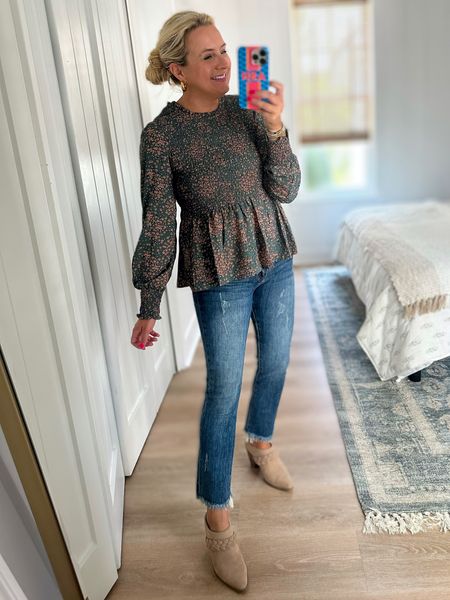 Love a good peplum top for fall. Wearing a size small. I rec sizing up if you are tall or have long torso. Wearing a 25 in the jeans. Code FANCY10 for 10% off

#LTKunder100 #LTKSeasonal #LTKsalealert