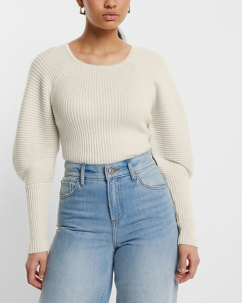 Ribbed Crew Neck Tie Open Back Sweater | Express