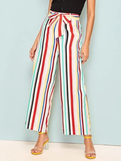 Striped Belted Pants | SHEIN