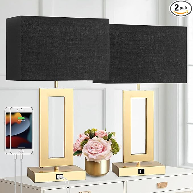 Black Table Lamps Set of 2 with Dual USB Ports,3-Way Dimmable Touch Control Bedside Lamps,22inch ... | Amazon (US)