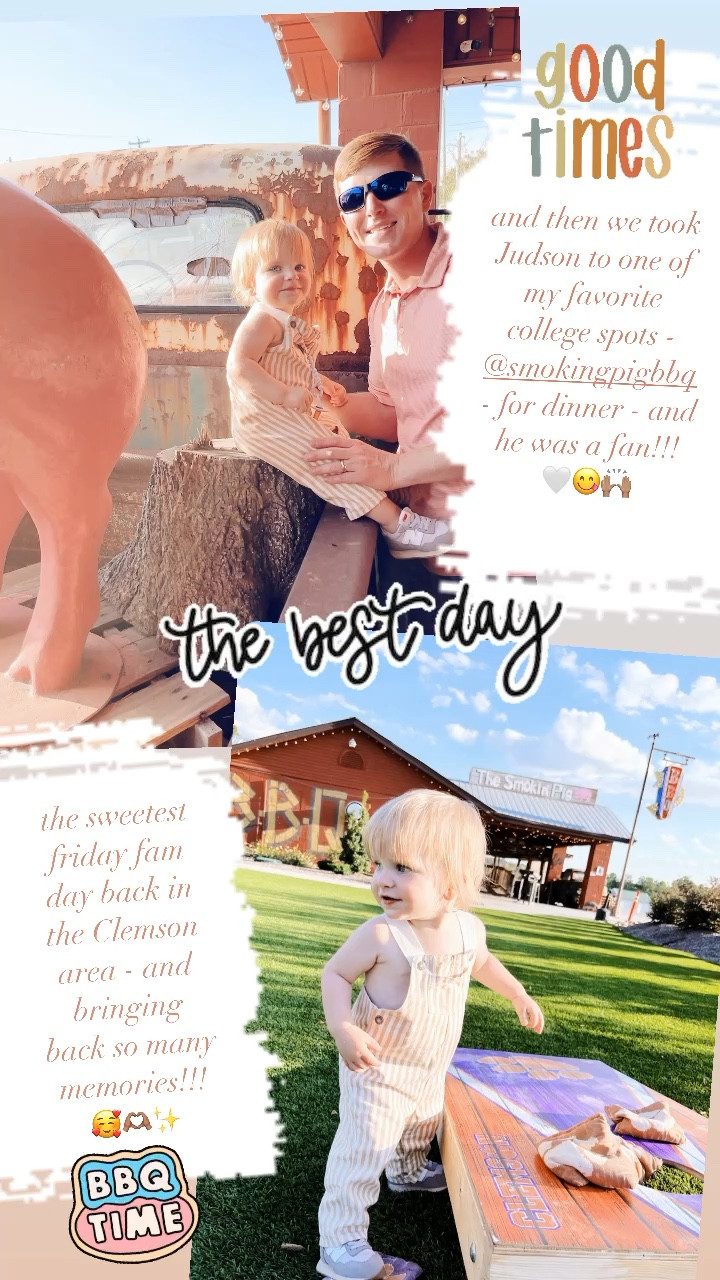 and then we took Judson to one of my favorite college spots - @smokingpigbbq - for dinner - and he was a fan!!! 🤍😋🙌🏽 the sweetest friday fam day back in the Clemson area - and bringing back so many memories!!! 🥰🫶🏽✨

#LTKtravel #LTKbaby #LTKfamily