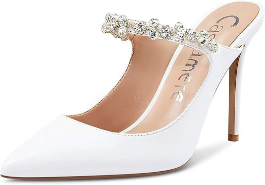 Castamere Womens Slingback Slip On High Heels Pumps Rhinestones Strappy Pointy Toe 10CM Heel Sand... | Amazon (US)