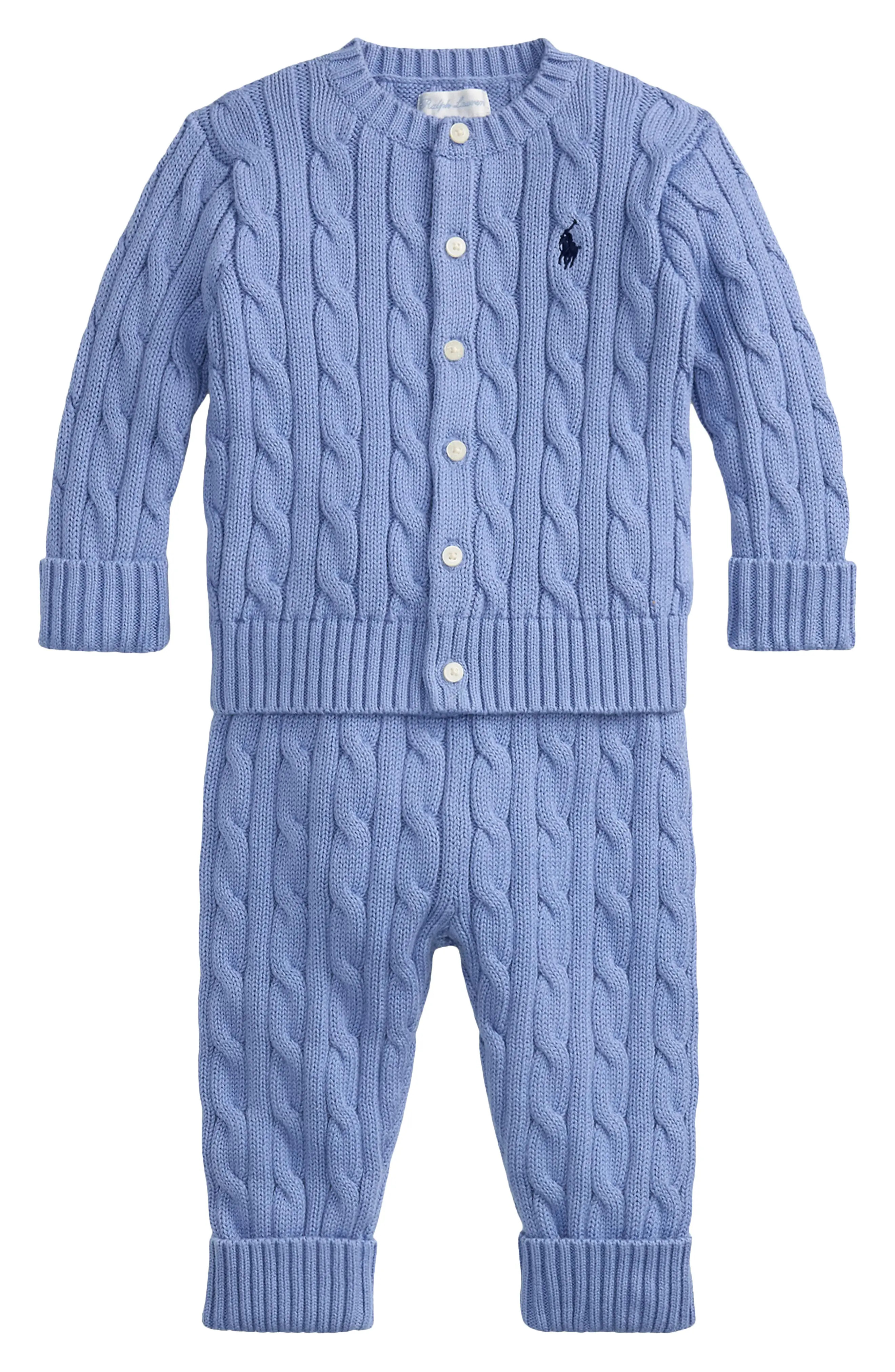 Cable Knit Cotton Cardigan & Pants Set | Nordstrom
