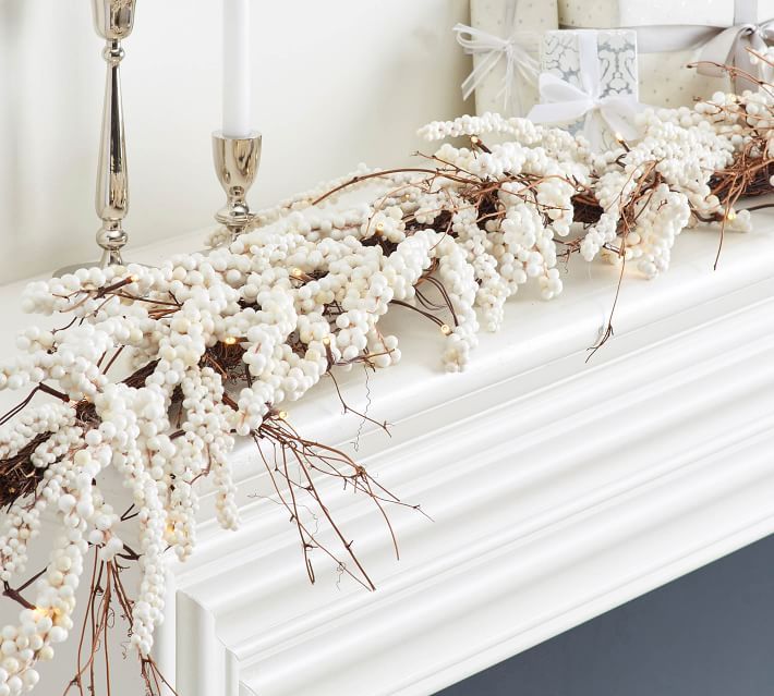 Pre-Lit Faux White Berry Garland | Pottery Barn (US)