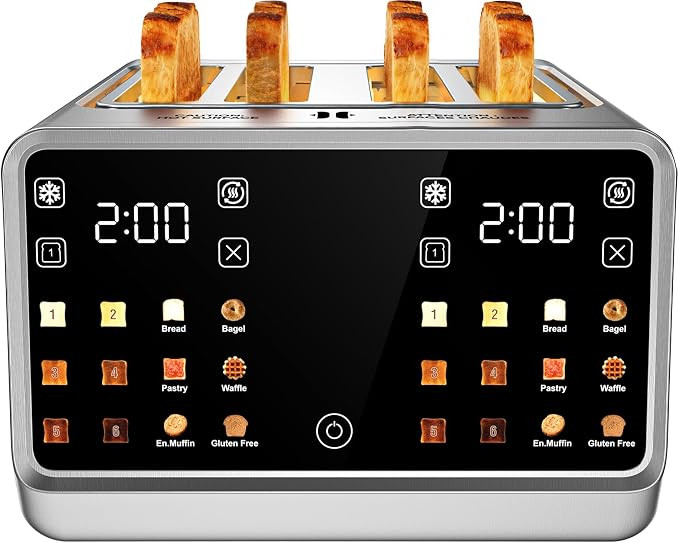 Foyoconven 4 Slice Toaster, Touchscreen Dual Zone Toaster with Bagel Mode | Amazon (US)