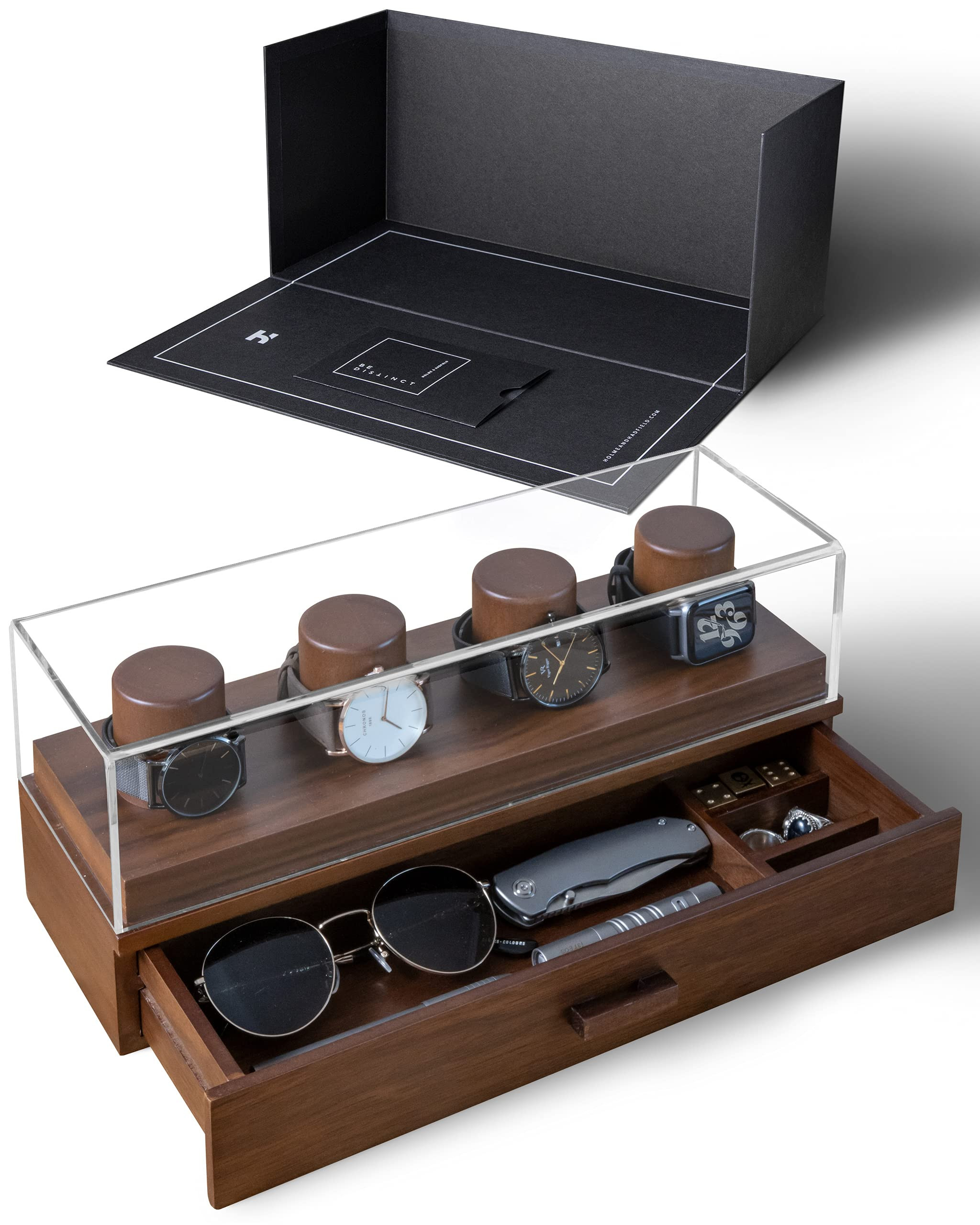 Watch Box Organizer For Men - Modern Watch Display Case and Mens Jewelry Box Organizer With Walnut F | Amazon (US)