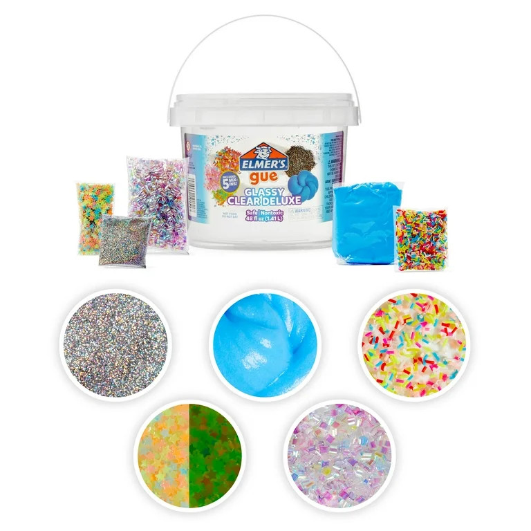 Elmer's Gue Premade Slime, Glassy Clear Slime, Includes 5 Sets of Slime Add-ins, 3 Lb. Bucket | Walmart (US)