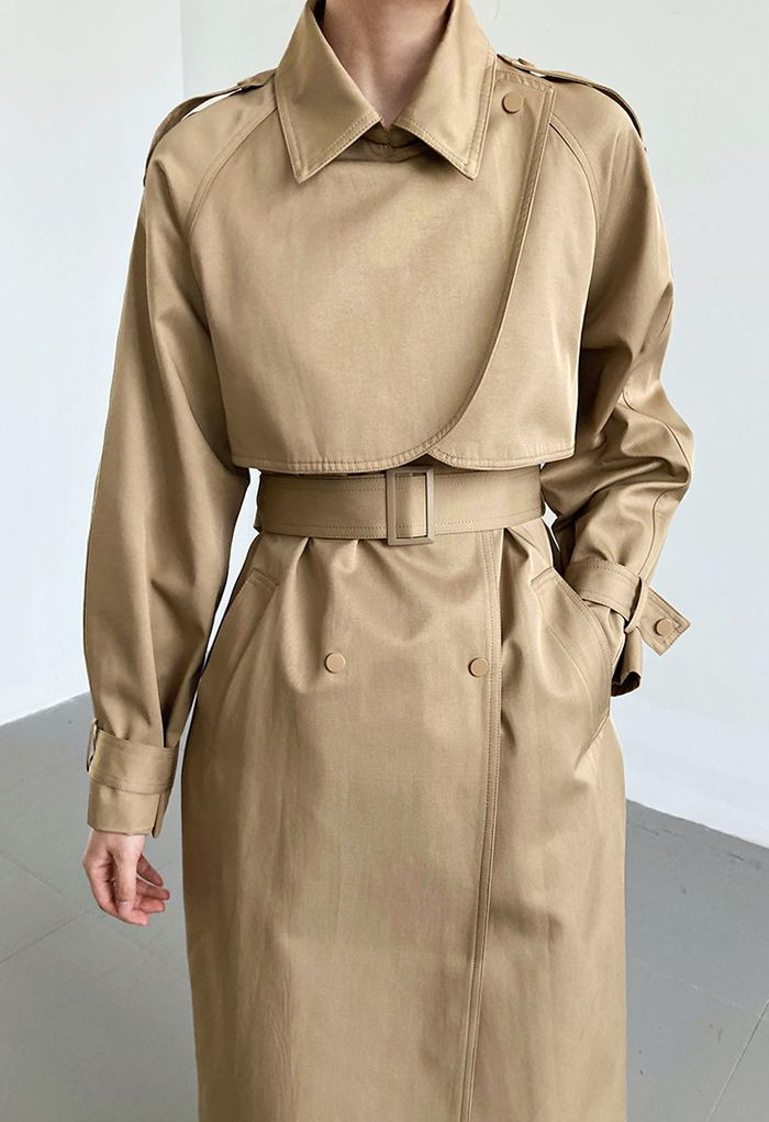 Stud Button Storm Flap Trench Coat in Khaki | Chicwish