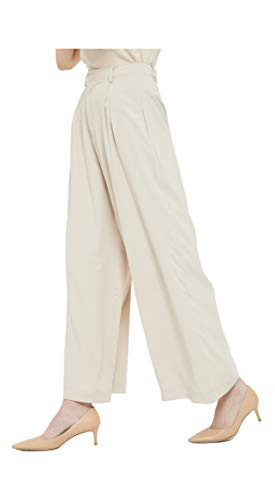 Tronjori Women High Waist Casual Wide Leg Long Palazzo Pants Trousers Regular Size(M,Summer Beige) | Amazon (US)