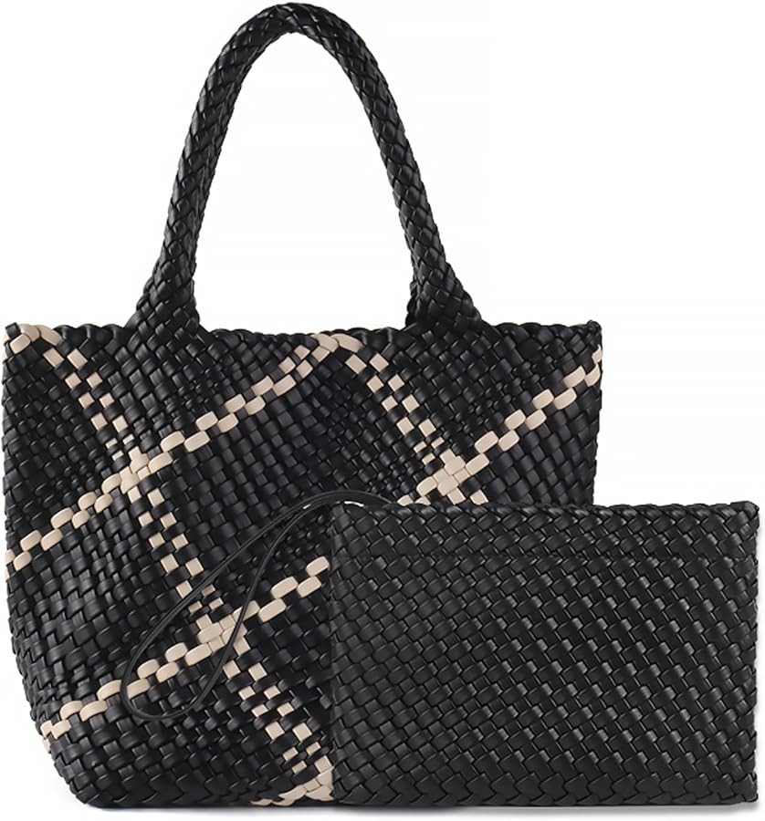 ZOSIVEB Woven Bag for Women Vegan Leather Tote Bag Large Summer Beach Travel Handbag and Clutch R... | Amazon (US)