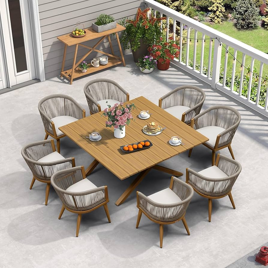 PURPLE LEAF Outdoor Dining Set for 8 All-Weather Aluminum 9 Piece Furniture Sets with Woodgrain L... | Amazon (US)