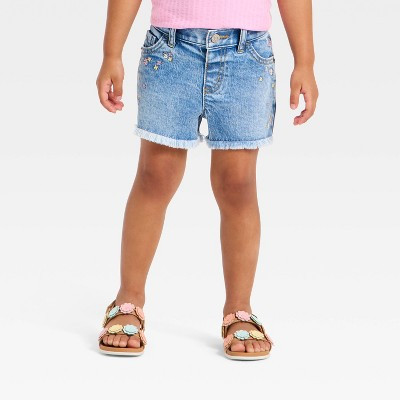 Toddler Girls' Floral Embroidered Denim Cutoff Shorts - Cat & Jack™ Medium Wash 2T | Target
