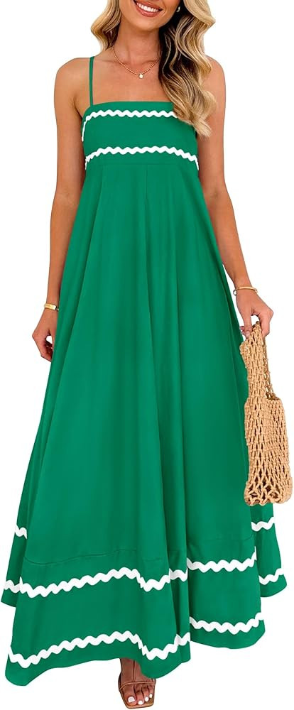 PRETTYGARDEN Women's 2026 Summer Flowy Maxi Dress Casual Sleeveless Spaghetti Strap Ruffle Beach ... | Amazon (US)