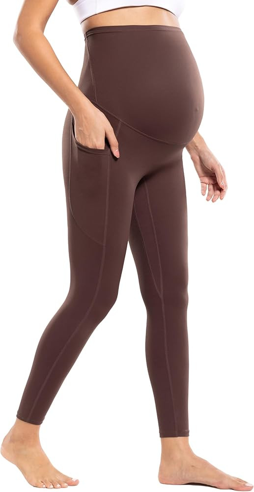POSHDIVAH Women's Maternity Workout Nakedlux Leggings with Pockets Over The Belly Pregnancy Soft ... | Amazon (US)